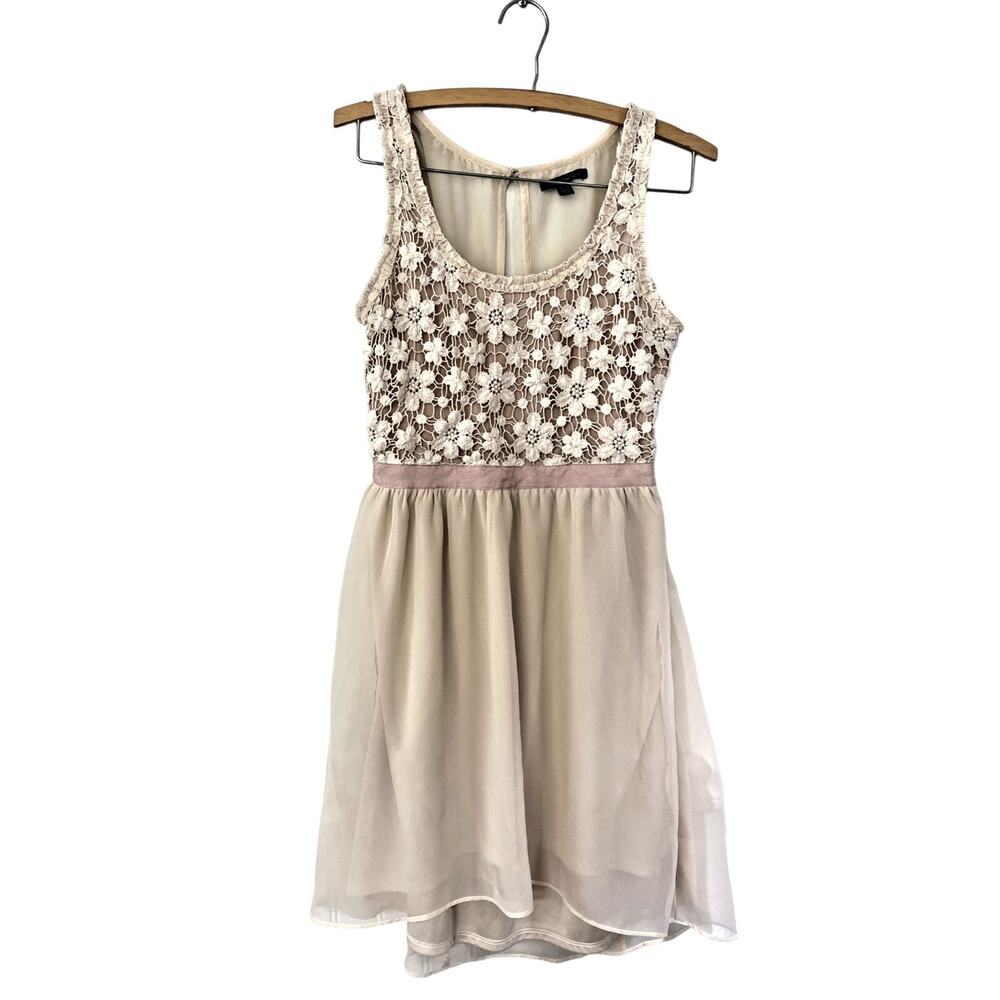 American Eagle Pink Beige Floral Lace Sleeveless Lined Skater Dress SZ XS